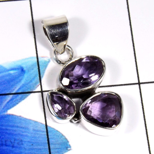 Amethyst Cut C - WHS997-925 Sterling Silver Dazzling Amethyst Cut Designer Handma Amethyst Cut C - WHS997-925 Sterling Silver Dazzling Amethyst Cut Designer Handma