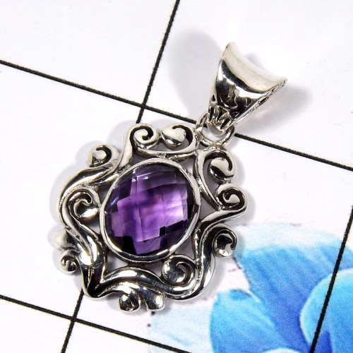 Amethyst Cut O - WHS997-925 Sterling Silver Dazzling Amethyst Cut Designer Handma Amethyst Cut O - WHS997-925 Sterling Silver Dazzling Amethyst Cut Designer Handma