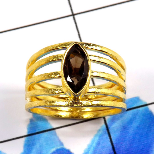 Smokey Cut A - CMJ896-Fabulous Designer Gold Vermeil 925 Sterling Silver Rings Smokey Cut A - CMJ896-Fabulous Designer Gold Vermeil 925 Sterling Silver Rings
