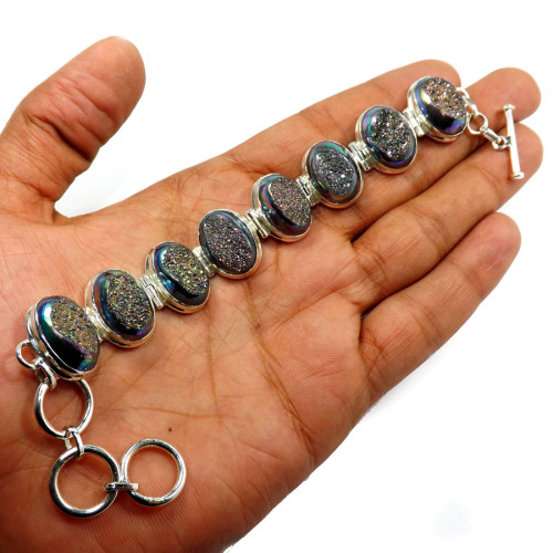 Mineral Druzy C - SHS999-Gorgeous 925 Sterling Silver Handmade Bracelets Company W