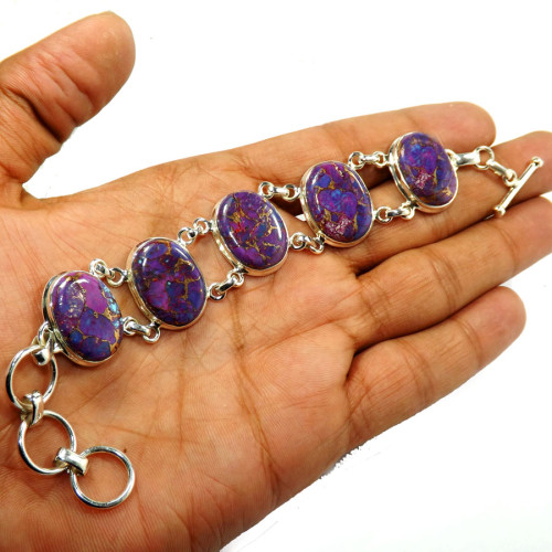 Purple Copper Turquoise F - SHS999-Gorgeous 925 Sterling Silver Handmade Bracelets Company W