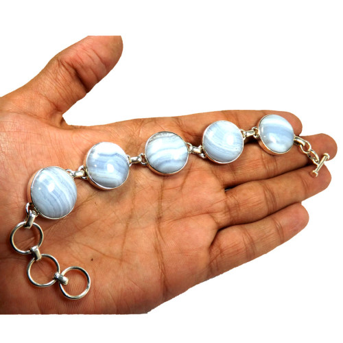 Blue Lace Agate G - SHS999-Gorgeous 925 Sterling Silver Handmade Bracelets Company W