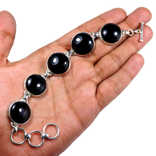 Black Onyx O - SHS999-Gorgeous 925 Sterling Silver Handmade Bracelets Company W