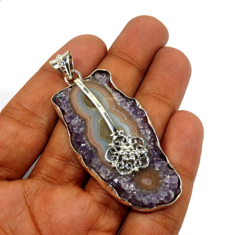 Amethyst Stalactite D - SSH998-Glorious Amethyst Stalactite Company Made Pendants 925 St