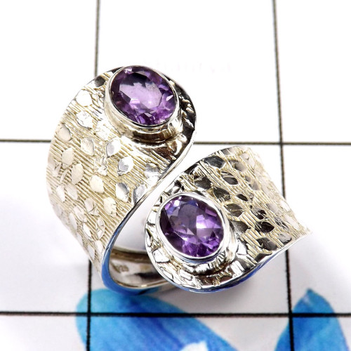 Amethyst Cut D - WHS992-Glamorous Trendy Look Amethyst Cut Rings 925 Sterling Sil