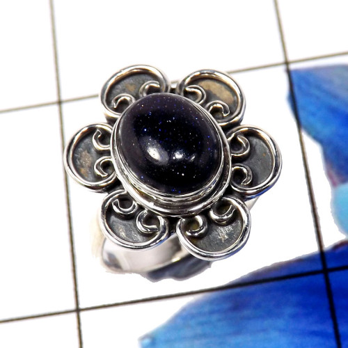 Blue Sand Stone A - CMJ892-Marvellous Indian Company Handmade Womens Rings 925 Sterl