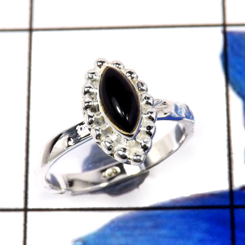 Black Onyx Cab B - CMJ892-Marvellous Indian Company Handmade Womens Rings 925 Sterl