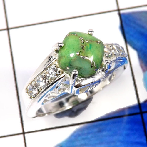 Green Copper Turquoise F - CMJ892-Marvellous Indian Company Handmade Womens Rings 925 Sterl