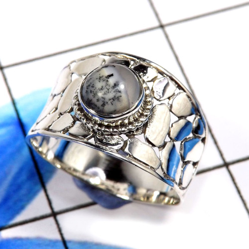 Dendritic Agate C - SCR844-Dazzling Christmas Special Designer Casting Rings 925 Ste