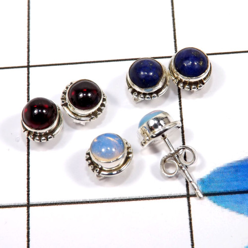Garnet,Opolite C - CMJ883-925 Sterling Silver Fabulous Three Pair Designer Stud Ear