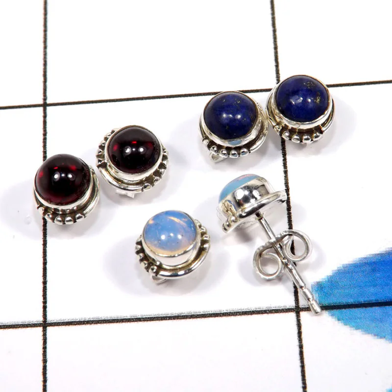 Garnet,Opolite C - CMJ883-925 Sterling Silver Fabulous Three Pair Designer Stud Ear
