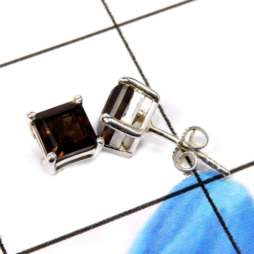 Smokey Quartz Cut D - CMJ882-Christmas Offer Fabulous Factory Handmade Studs Earrings 