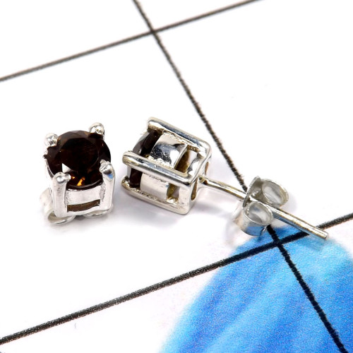 Smokey Quartz Cut F - CMJ882-Christmas Offer Fabulous Factory Handmade Studs Earrings 