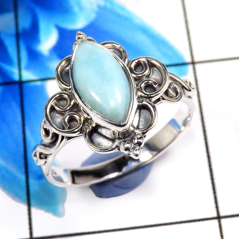 Larimar Cab O - RBS884-Dazzling Designer Handmade Larimar Delicate Rings 925 Ste Larimar Cab O - RBS884-Dazzling Designer Handmade Larimar Delicate Rings 925 Ste