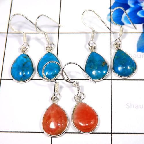 Sleeping Beauty Turquoise,Rhodochrosite G - WHS984-Fabulous Three Pair Christmas Special Exclusive Jewelry 9