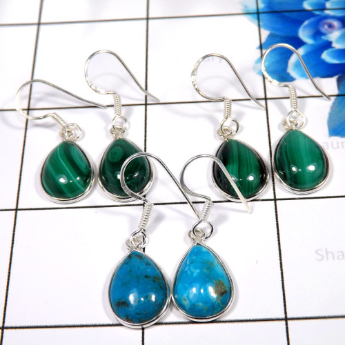Malachite,Sleeping Beauty Turquoise H - WHS984-Fabulous Three Pair Christmas Special Exclusive Jewelry 9