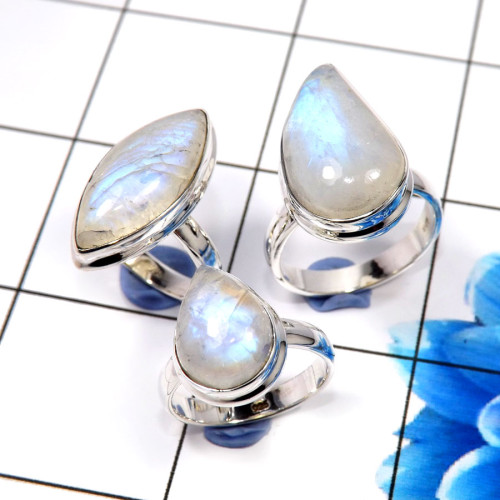 Rainbow Moonstone F - WHS983-Christmas Special Jewelry 3 Pcs Rainbow Moonstone Rings 9 Rainbow Moonstone F - WHS983-Christmas Special Jewelry 3 Pcs Rainbow Moonstone Rings 9