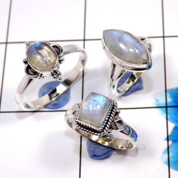 Rainbow Moonstone G - WHS983-Christmas Special Jewelry 3 Pcs Rainbow Moonstone Rings 9 Rainbow Moonstone G - WHS983-Christmas Special Jewelry 3 Pcs Rainbow Moonstone Rings 9