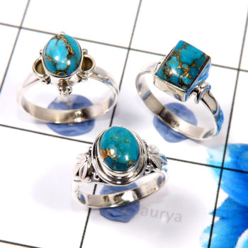 Blue Copper Turquoise O - WHS982-Stunning 3 Pcs Designer Rings For Christmas Special 925 S Blue Copper Turquoise O - WHS982-Stunning 3 Pcs Designer Rings For Christmas Special 925 S