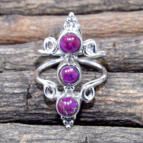 Purple Copper Turquoise C - RSS878-925 Sterling Silver Three Stone Designer Wholesale Rings Purple Copper Turquoise C - RSS878-925 Sterling Silver Three Stone Designer Wholesale Rings