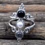 Black Rutile,Black Onyx & Pearl I - RSS878-925 Sterling Silver Three Stone Designer Wholesale Rings