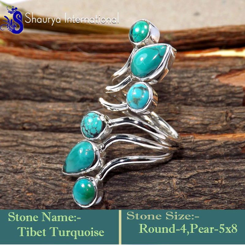 Tibet Turquoise F - RSS869-Amazing New Design Party Look Handmade Rings 925 Sterling