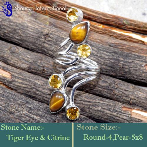 Tiger Eye & Citrine H - RSS869-Amazing New Design Party Look Handmade Rings 925 Sterling