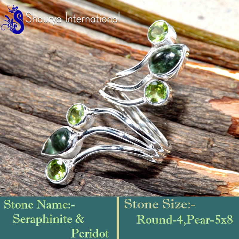 Seraphinite & Peridot J - RSS869-Amazing New Design Party Look Handmade Rings 925 Sterling Seraphinite & Peridot J - RSS869-Amazing New Design Party Look Handmade Rings 925 Sterling