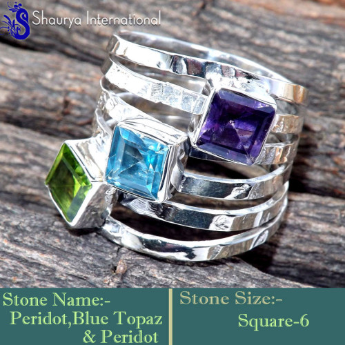 Peridot,Blue Topaz & Amethyst D - RSS868-Charming Trendy Designs Handmade Exclusive Rings 925 Ster