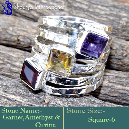 Garnet,Citrine & Amethyst Cut E - RSS868-Charming Trendy Designs Handmade Exclusive Rings 925 Ster
