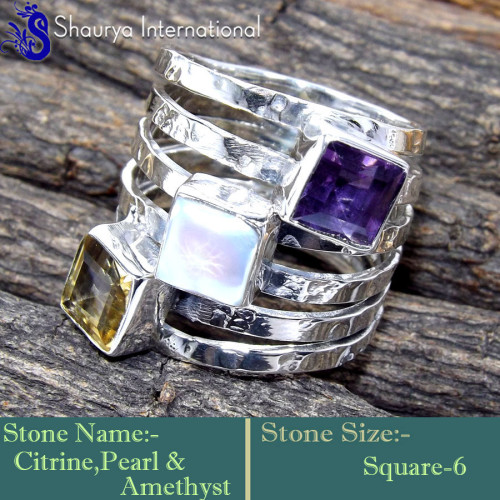 Citrine,Amethyst Cut & Pearl H - RSS868-Charming Trendy Designs Handmade Exclusive Rings 925 Ster