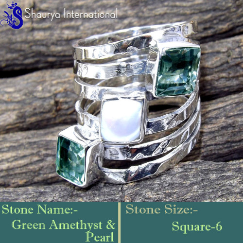 Green Amethyst & Pearl I - RSS868-Charming Trendy Designs Handmade Exclusive Rings 925 Ster