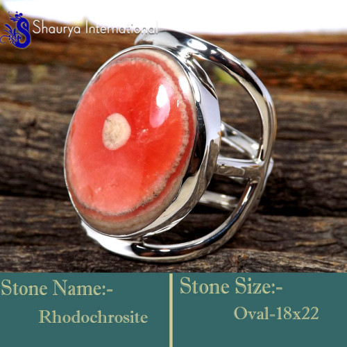 Rhodochrosite A - RSS866-Genuine Gemstones Jewelry Handmade Design Adjustable Ring