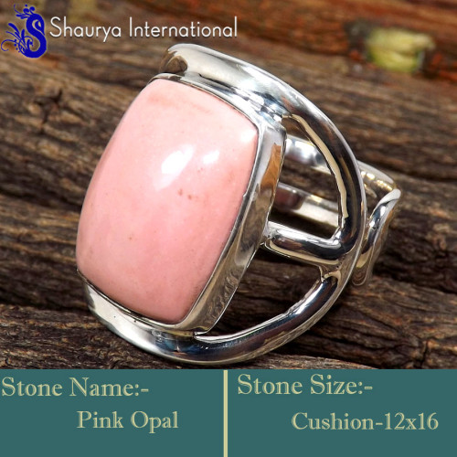 Pink Opal B - RSS866-Genuine Gemstones Jewelry Handmade Design Adjustable Ring