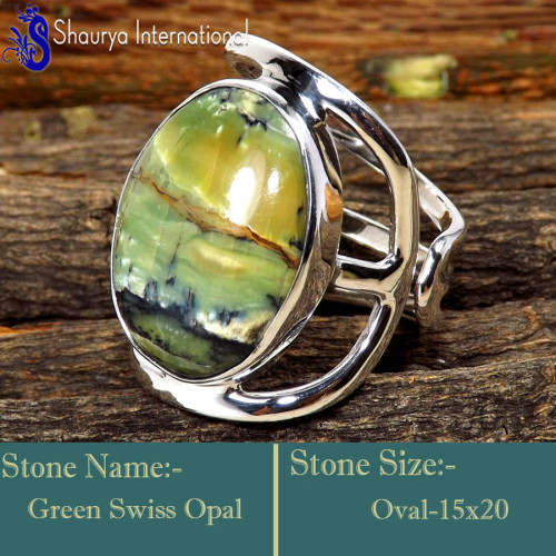 Green Swiss Opal E - RSS866-Genuine Gemstones Jewelry Handmade Design Adjustable Ring