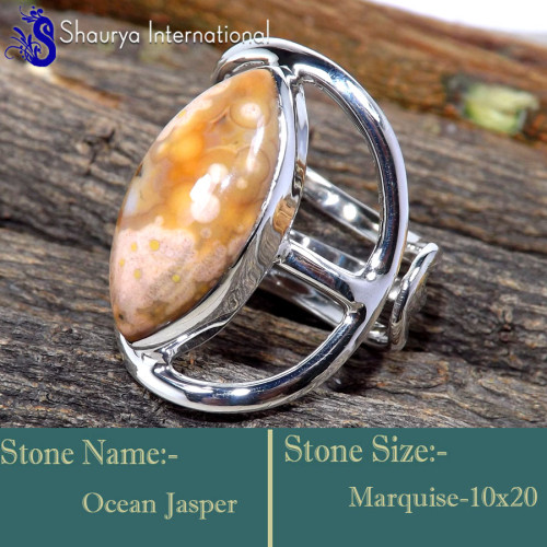 Ocean Jasper K - RSS866-Genuine Gemstones Jewelry Handmade Design Adjustable Ring