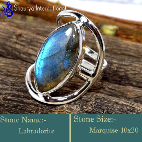 Labradorite N - RSS866-Genuine Gemstones Jewelry Handmade Design Adjustable Ring
