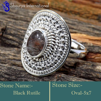 Black Rutile A - RSS862-Glamorous Cabochon Gemstone Exclusive Rings 925 Sterling Black Rutile A - RSS862-Glamorous Cabochon Gemstone Exclusive Rings 925 Sterling