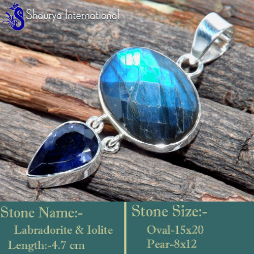 Labradorite Cut & Iolite A - SSP869-Stunning Preety Designs In Handmade Pendants 925 Sterling