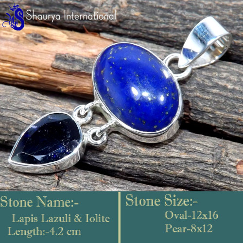 Lapis Lazuli & Iolite Cut D - SSP869-Stunning Preety Designs In Handmade Pendants 925 Sterling