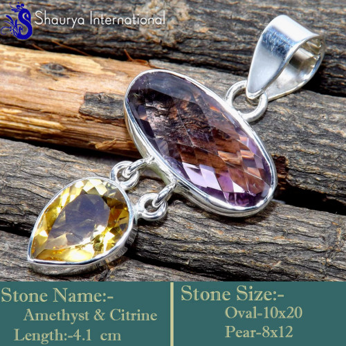 Amethyst Cut & Citrine F - SSP869-Stunning Preety Designs In Handmade Pendants 925 Sterling