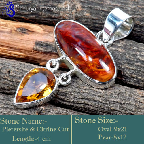 Pietersite & Citrine G - SSP869-Stunning Preety Designs In Handmade Pendants 925 Sterling