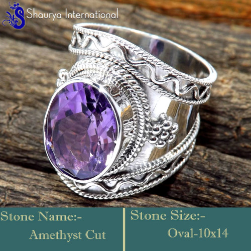 Amethyst Cut D - RSS859-Trendy Look Colourful Designer Exclusive Rings 925 Sterli