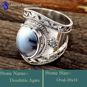 Dendritic Agate F - RSS859-Trendy Look Colourful Designer Exclusive Rings 925 Sterli