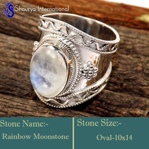 Rainbow Moonstone K - RSS859-Trendy Look Colourful Designer Exclusive Rings 925 Sterli
