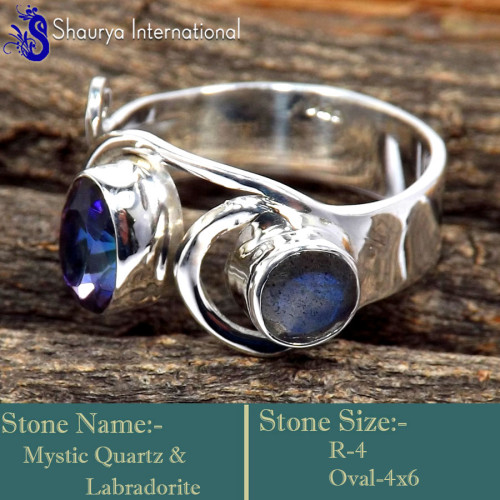 Mystic Quartz & Labradorite Cut B - RSS857-Stunning Party Wear Factory Made Designer Rings 925 Sterl