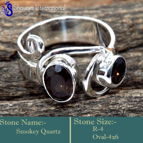 Smokey Quartz Cut C - RSS857-Stunning Party Wear Factory Made Designer Rings 925 Sterl