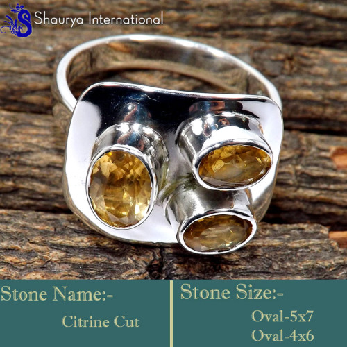 Citrine Cut D - RSS855-Unique Three Stone Handmade Fashionable Rings 925 Sterlin