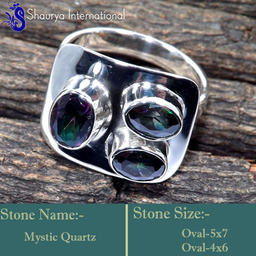 Mystic Quartz F - RSS855-Unique Three Stone Handmade Fashionable Rings 925 Sterlin