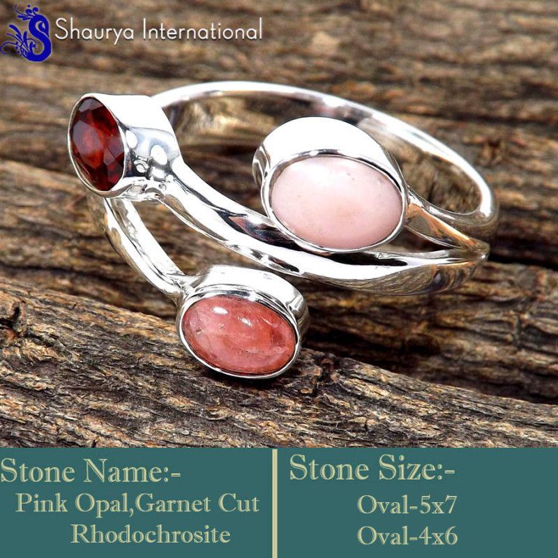 Rhodochrosite,Pink Opal & Garnet Cut B - RSS854-925 Sterling Silver Gorgeous Handmade Wholesale Rings Com Rhodochrosite,Pink Opal & Garnet Cut B - RSS854-925 Sterling Silver Gorgeous Handmade Wholesale Rings Com